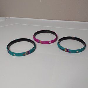 Set Of 3 Vintage Textured Colorful Metal Bangles